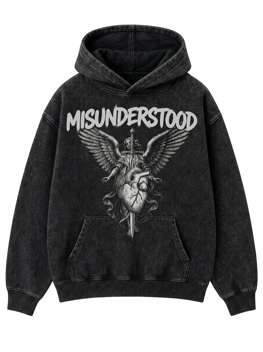 Misunderstood Angel Crest Hoodie · Washed Black